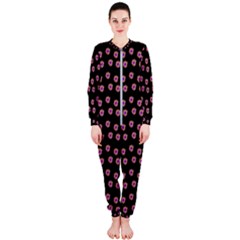 Peach Purple Daisy Flower Black Onepiece Jumpsuit (ladies)  by snowwhitegirl