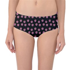 Peach Purple Daisy Flower Black Mid-waist Bikini Bottoms by snowwhitegirl