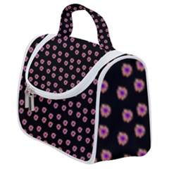 Peach Purple Daisy Flower Black Satchel Handbag by snowwhitegirl