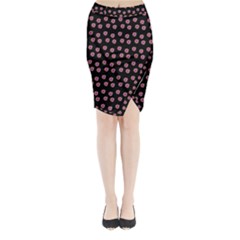 Peach Purple Daisy Flower Black Midi Wrap Pencil Skirt by snowwhitegirl