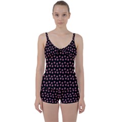 Peach Purple Daisy Flower Black Tie Front Two Piece Tankini by snowwhitegirl