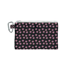 Peach Purple Daisy Flower Black Canvas Cosmetic Bag (small) by snowwhitegirl