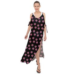 Peach Purple Daisy Flower Black Maxi Chiffon Cover Up Dress by snowwhitegirl