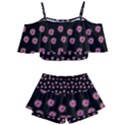 Peach Purple Daisy Flower Black Kids  Off Shoulder Skirt Bikini View1