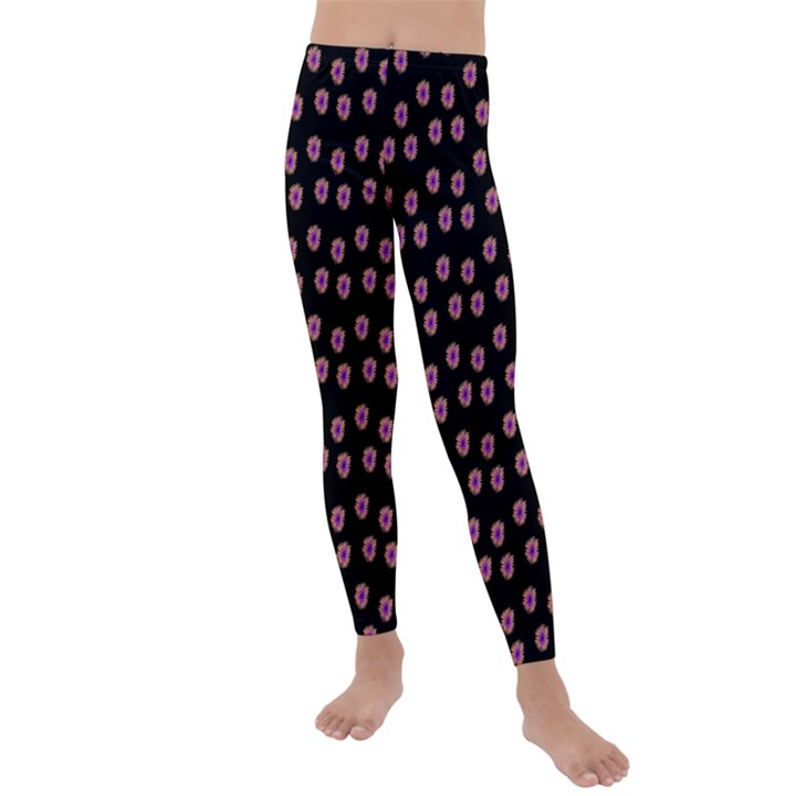 Peach Purple Daisy Flower Black Kids  Lightweight Velour Leggings