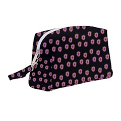 Peach Purple Daisy Flower Black Wristlet Pouch Bag (medium)