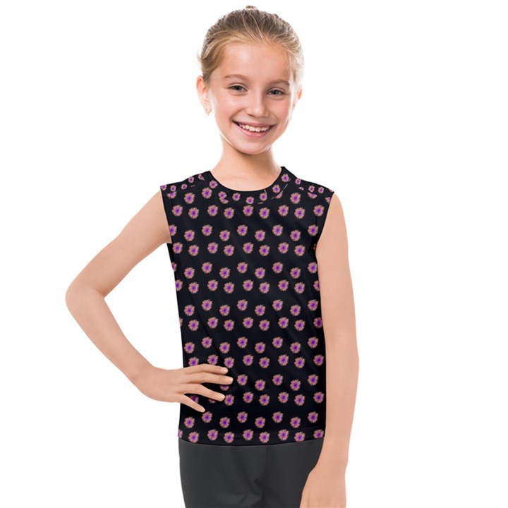 Peach Purple Daisy Flower Black Kids  Mesh Tank Top