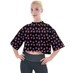 Peach Purple Daisy Flower Black Mock Neck Tee