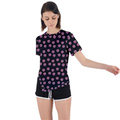 Peach Purple Daisy Flower Black Asymmetrical Short Sleeve Sports Tee