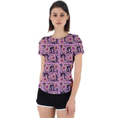 60s Girl Floral Pink Back Cut Out Sport Tee