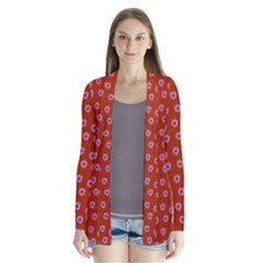 Peach Purple Daisy Flower Red Drape Collar Cardigan