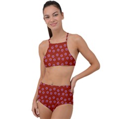 Peach Purple Daisy Flower Red High Waist Tankini Set by snowwhitegirl