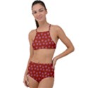 Peach Purple Daisy Flower Red High Waist Tankini Set View1