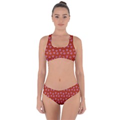 Peach Purple Daisy Flower Red Criss Cross Bikini Set by snowwhitegirl