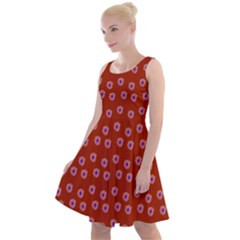 Peach Purple Daisy Flower Red Knee Length Skater Dress