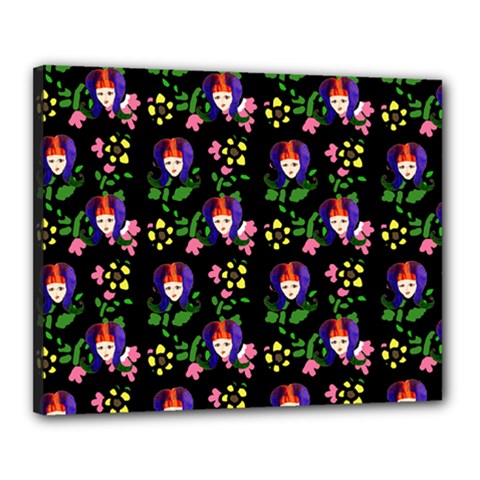 60s Girl Floral Daisy Black Canvas 20  X 16  (stretched) by snowwhitegirl