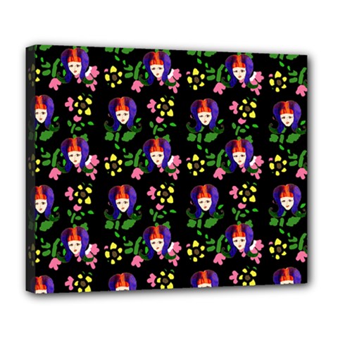 60s Girl Floral Daisy Black Deluxe Canvas 24  X 20  (stretched) by snowwhitegirl