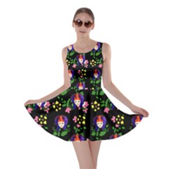 60s Girl Floral Daisy Black Skater Dress by snowwhitegirl