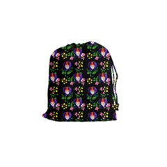 60s Girl Floral Daisy Black Drawstring Pouch (small) by snowwhitegirl