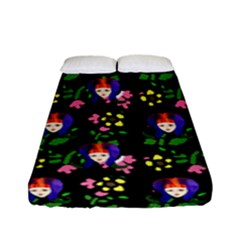 60s Girl Floral Daisy Black Fitted Sheet (full/ Double Size) by snowwhitegirl