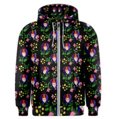 60s Girl Floral Daisy Black Men s Zipper Hoodie by snowwhitegirl