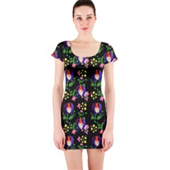 60s Girl Floral Daisy Black Short Sleeve Bodycon Dress by snowwhitegirl