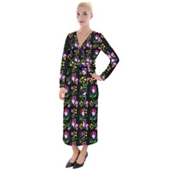 60s Girl Floral Daisy Black Velvet Maxi Wrap Dress by snowwhitegirl