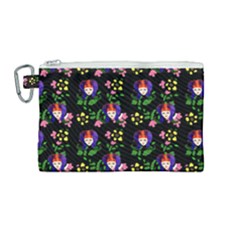 60s Girl Floral Daisy Black Canvas Cosmetic Bag (medium) by snowwhitegirl