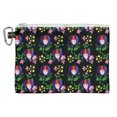 60s Girl Floral Daisy Black Canvas Cosmetic Bag (xl) by snowwhitegirl