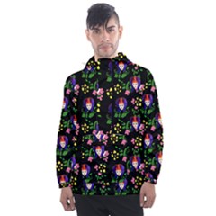 60s Girl Floral Daisy Black Men s Front Pocket Pullover Windbreaker by snowwhitegirl