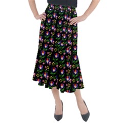 60s Girl Floral Daisy Black Midi Mermaid Skirt by snowwhitegirl