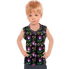 60s Girl Floral Daisy Black Kids  Sport Tank Top