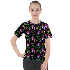 60s Girl Floral Daisy Black Women s Sport Raglan Tee