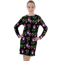 60s Girl Floral Daisy Black Long Sleeve Hoodie Dress by snowwhitegirl