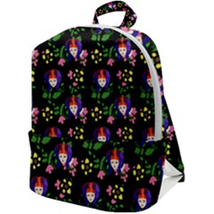 60s Girl Floral Daisy Black Zip Up Backpack