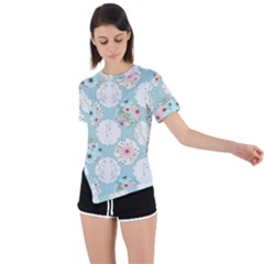 Floral Work Asymmetrical Short Sleeve Sports Tee