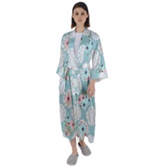 Floral Work Maxi Satin Kimono