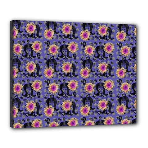 60s Girl Floral Blue Canvas 20  X 16  (stretched) by snowwhitegirl