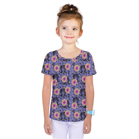 60s Girl Floral Blue Kids  One Piece Tee by snowwhitegirl