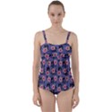 60s Girl Floral Blue Twist Front Tankini Set View1