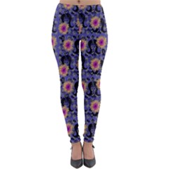 60s Girl Floral Blue Lightweight Velour Leggings by snowwhitegirl