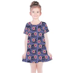 60s Girl Floral Blue Kids  Simple Cotton Dress by snowwhitegirl