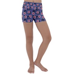 60s Girl Floral Blue Kids  Lightweight Velour Yoga Shorts by snowwhitegirl