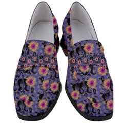 60s Girl Floral Blue Women s Chunky Heel Loafers by snowwhitegirl