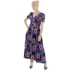 60s Girl Floral Blue Button Up Short Sleeve Maxi Dress by snowwhitegirl