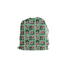 60s Girl Floral Green Drawstring Pouch (small) by snowwhitegirl