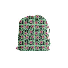 60s Girl Floral Green Drawstring Pouch (medium) by snowwhitegirl