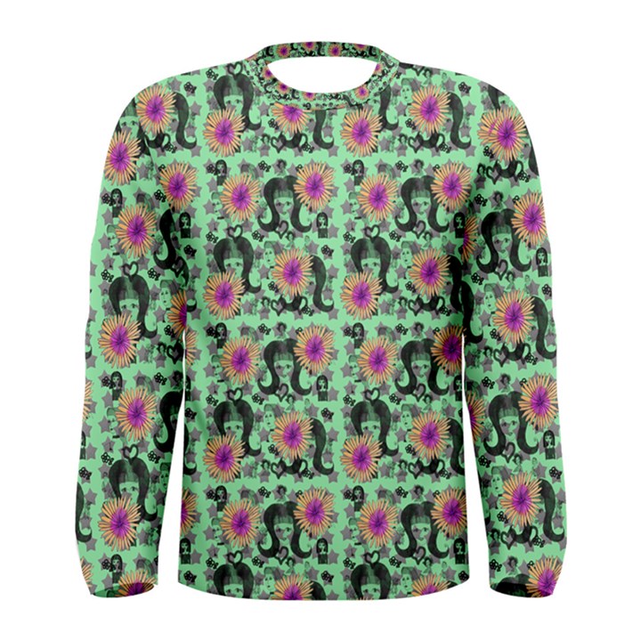 60s Girl Floral Green Men s Long Sleeve Tee