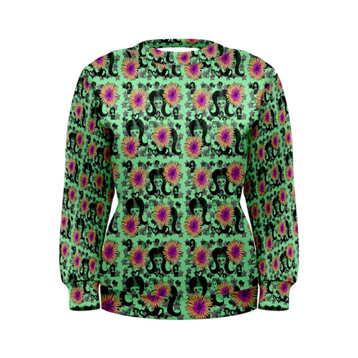 60s Girl Floral Green Women s Sweatshirt