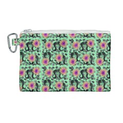 60s Girl Floral Green Canvas Cosmetic Bag (large)